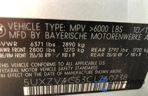 2012 BMW X5 xDrive35I из США, поврежденный, VIN 5UXZV4C53CL760738